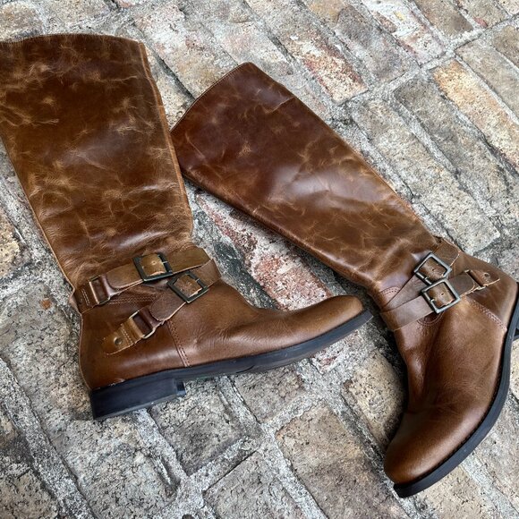 Matisse Boots Womens 8.5M Britain Tall Riding Brown Leather Zip Buckle Strap - Picture 10 of 12